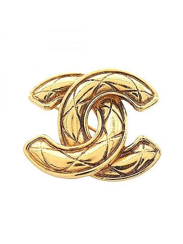 Chanel Chanel Coco Mark Matelassé Brooch Accessory, Gold Plated (GP), Women's, Tone (view 1)