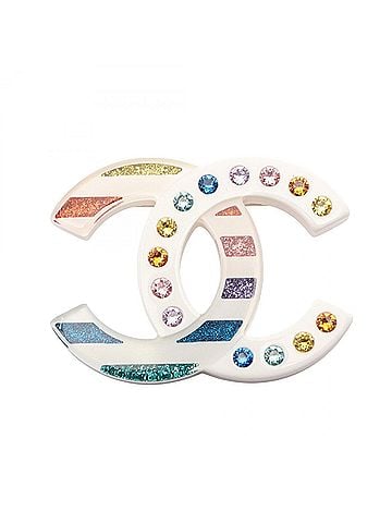 Chanel Chanel Coco Mark Brooch Accessory, Plastic, Rhinestone, Women's, White/Multicolor, D15 C (view 1)