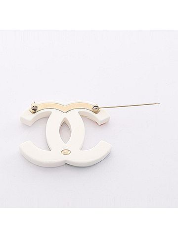 Chanel Chanel Coco Mark Brooch Accessory, Plastic, Rhinestone, Women's, White/Multicolor, D15 C (view 2)