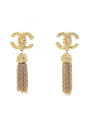 Chanel Chanel Coco Mark Fringe Swing Earrings, Gold Plated (GP), Women's, Tone (view 1)