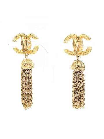 Chanel Chanel Coco Mark Fringe Swing Earrings, Gold Plated (GP), Women's, Tone (view 2)