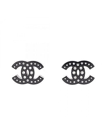 Chanel Chanel Coco Mark Earrings, Jewelry, Plastic, Rhinestone, Women's, Black (view 1)