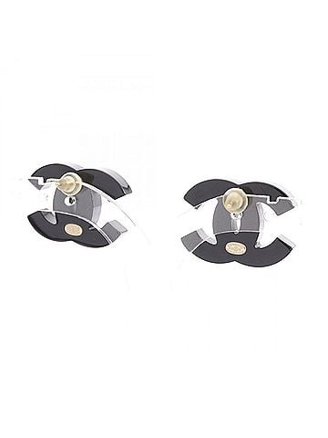 Chanel Chanel Coco Mark Earrings, Jewelry, Plastic, Rhinestone, Women's, Black (view 2)