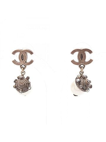Chanel Chanel Coco Mark Earrings, Gold Plated (GP), Faux Pearl, Rhinestone, Women's, Gold/White Tones (view 1)