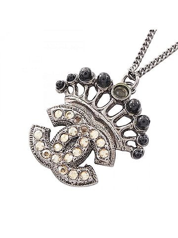 Chanel Chanel Coco Mark Necklace, Stainless Steel with Rhinestones, Women's, Silver, Black, Yellow (view 1)