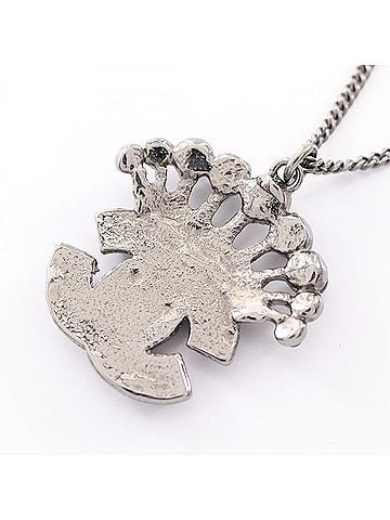 Chanel Chanel Coco Mark Necklace, Stainless Steel with Rhinestones, Women's, Silver, Black, Yellow (view 2)