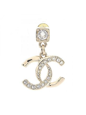 Chanel Chanel Coco Mark Swing Earrings, Gold Plated (GP) Rhinestone Women's, Tone, Clear Tone (view 1)