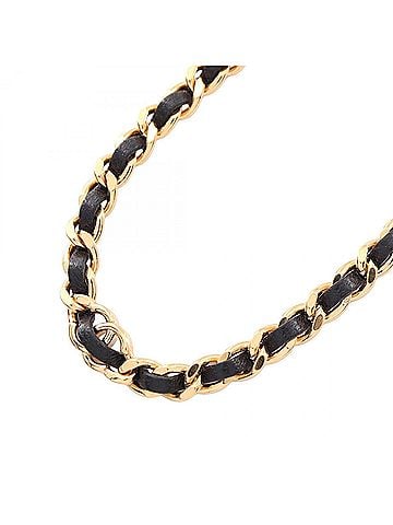 Chanel Chanel Coco Mark Chain Necklace Jewelry GP (Gold Plated) Leather Women's Gold/Black (view 1)