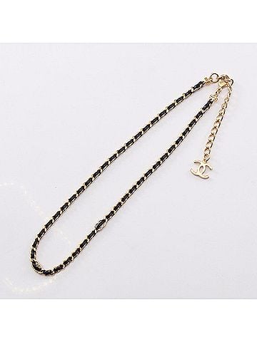 Chanel Chanel Coco Mark Chain Necklace Jewelry GP (Gold Plated) Leather Women's Gold/Black (view 2)