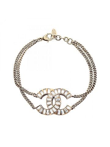 Chanel Chanel Coco Mark Double Strand Bracelet, Gold Plated (GP) with Rhinestones, Women's, Gold/Clear Tones (view 1)
