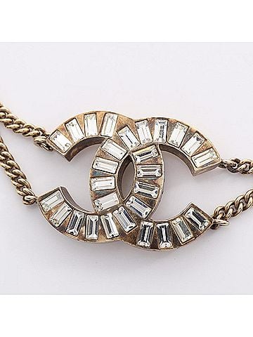 Chanel Chanel Coco Mark Double Strand Bracelet, Gold Plated (GP) with Rhinestones, Women's, Gold/Clear Tones (view 2)
