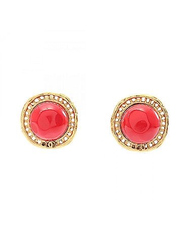 Chanel Chanel Gripoix Round Earrings, Gold Plated (GP), Glass, Women's, Red/Gold Tones (view 1)