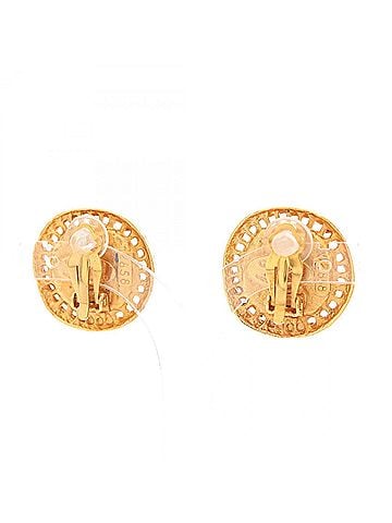 Chanel Chanel Gripoix Round Earrings, Gold Plated (GP), Glass, Women's, Red/Gold Tones (view 2)