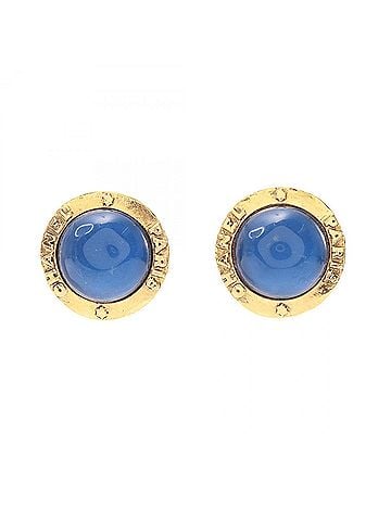 Chanel Chanel Gripoix Round Earrings, Gold Plated (GP), Glass, Women's, Gold/Blue Tones (view 1)
