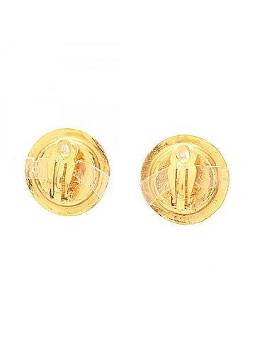 Chanel Chanel Gripoix Round Earrings, Gold Plated (GP), Glass, Women's, Gold/Blue Tones (view 2)