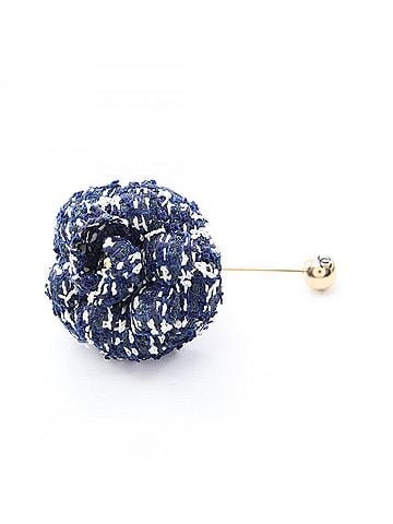 Chanel Chanel Camellia Pin Brooch Accessory, Tweed, Women's, Navy, Blue, White (view 1)