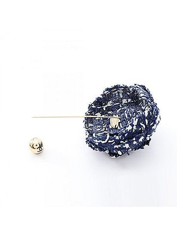 Chanel Chanel Camellia Pin Brooch Accessory, Tweed, Women's, Navy, Blue, White (view 2)
