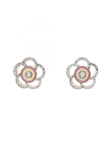 Chanel Chanel Camellia Coco Mark Earrings, Gold Plated (GP) Rhinestone Women's, Gold, Clear, Pink Tones (view 1)