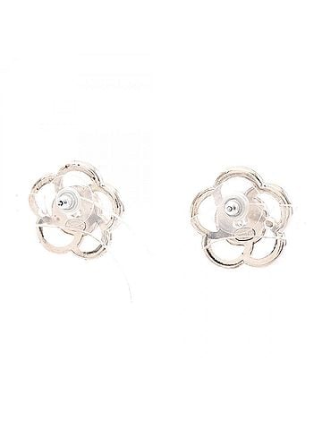 Chanel Chanel Camellia Coco Mark Earrings, Gold Plated (GP) Rhinestone Women's, Gold, Clear, Pink Tones (view 2)