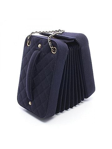 Chanel Chanel Accordion Shoulder Bag/Handbag, Wool, Women's, Navy (view 2)