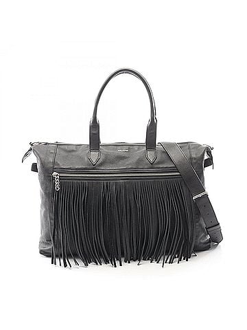 Yves Saint Laurent Yves Saint Laurent Saint Laurent Paris fringe 2-way tote bag/handbag, leather, women's, black. (view 1)