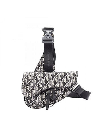 Christian Dior Christian Dior Dior SADDLE Saddle Bag, Oblique Jacquard Waist Body Handbag, Canvas Leather, Men's, Beige/Navy (view 1)