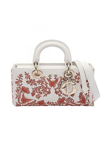 Christian Dior Christian Dior Dior LADY D-Joy Medium Beaded Handbag, Leather, Women's, White/Orange (view 1)