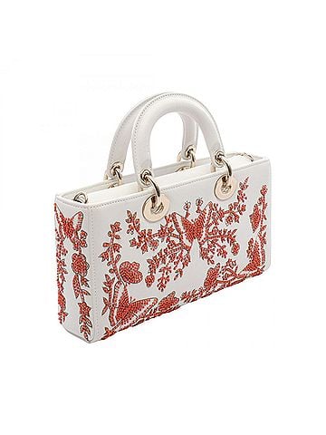 Christian Dior Christian Dior Dior LADY D-Joy Medium Beaded Handbag, Leather, Women's, White/Orange (view 2)