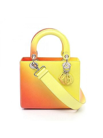 Christian Dior Christian Dior Dior LADY DIOR Gradient 2-Way Handbag, Leather, Women's, Orange/Yellow Tones (view 1)