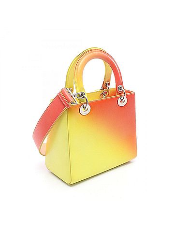 Christian Dior Christian Dior Dior LADY DIOR Gradient 2-Way Handbag, Leather, Women's, Orange/Yellow Tones (view 2)