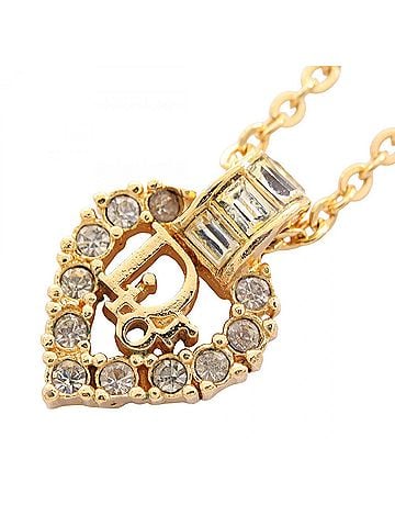 Christian Dior Christian Dior Dior Logo Heart Necklace Jewelry GP (Gold Plated) Rhinestone Women's Gold Tone Clear (view 1)