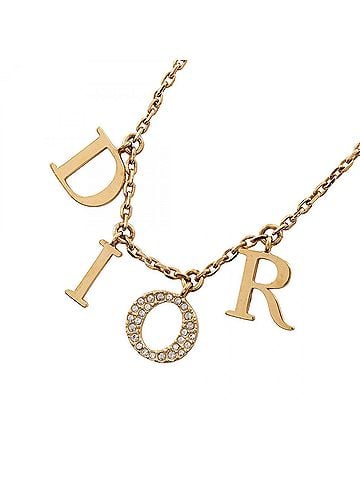 Christian Dior Christian Dior Dior logo necklace, gold-plated (GP) with rhinestones, women's, gold-toned, clear. (view 1)