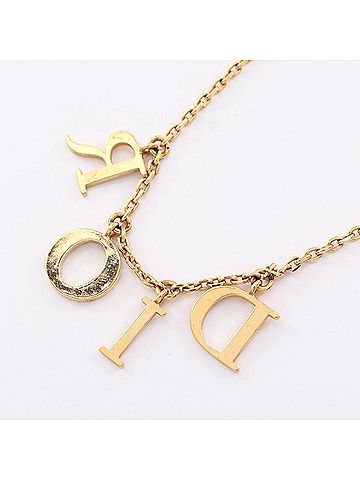 Christian Dior Christian Dior Dior logo necklace, gold-plated (GP) with rhinestones, women's, gold-toned, clear. (view 2)