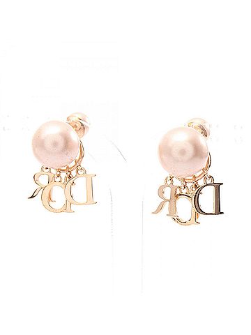 Christian Dior Christian Dior Dior Tribales Tribal Earrings Jewelry GP (Gold Plated) Faux Pearl Rhinestone Women's Gold Tones Pink (view 2)