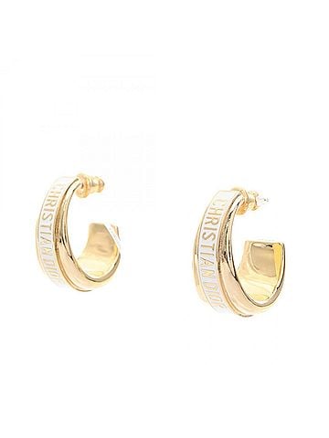 Christian Dior Christian Dior Dior Code Hoop Earrings, Gold Plated (GP), Women's, Gold/White Tones (view 1)