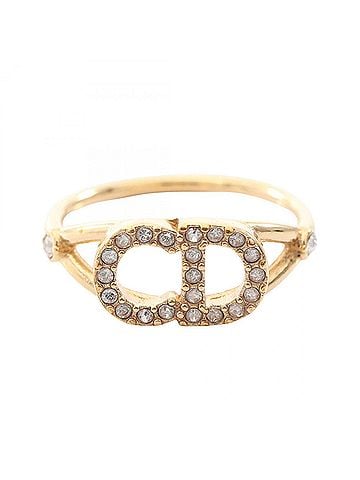 Christian Dior Christian Dior Dior CD logo ring, gold-plated (GP) with rhinestones, women's, gold-toned, clear. (view 1)
