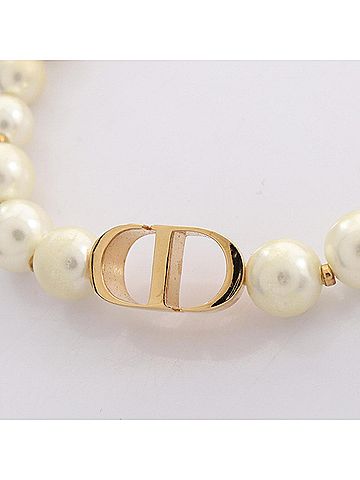 Christian Dior Christian Dior Dior CD Logo Bracelet, Gold Plated (GP), Faux Pearl, Women's, Gold/White Tones (view 2)