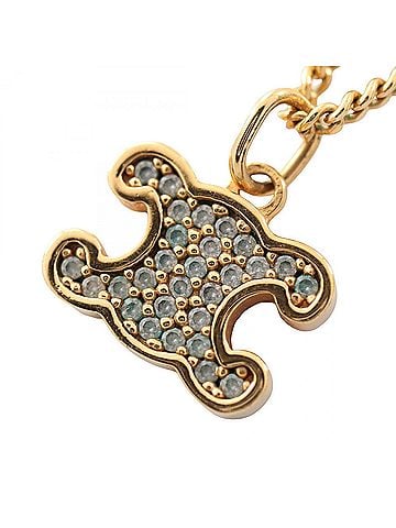 Céline Celine Triomphe Necklace, Gold Plated (GP), Rhinestone, Women's, Tone, Clear Tone (view 1)