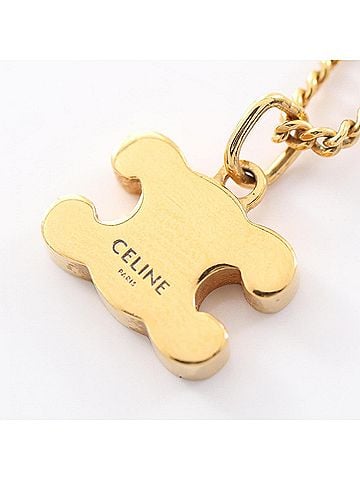 Céline Celine Triomphe Necklace, Gold Plated (GP), Rhinestone, Women's, Tone, Clear Tone (view 2)