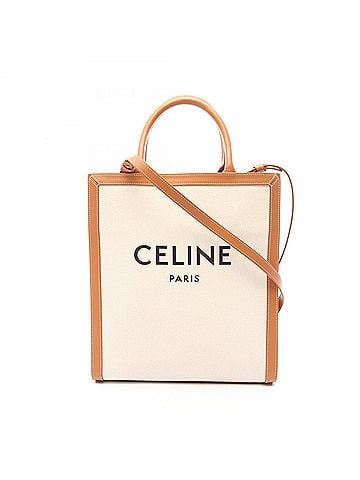 Céline Celine Small Vertical Cabas 2-Way Tote Bag/Handbag, Canvas and Leather, Women's, Ivory/Brown (view 1)
