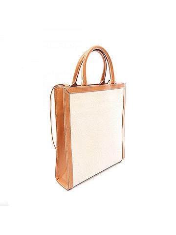 Céline Celine Small Vertical Cabas 2-Way Tote Bag/Handbag, Canvas and Leather, Women's, Ivory/Brown (view 2)