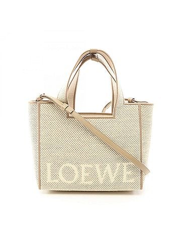 Loewe Loewe Font Tote Small 2-Way Bag/Handbag, Canvas and Leather, Women's, Beige (view 1)
