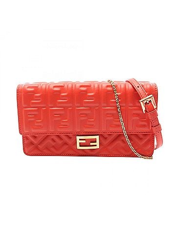 Fendi Fendi Baguette FF Logo 2-Way Shoulder Bag/Handbag, Leather, Women's, Red, 8M0498 (view 1)