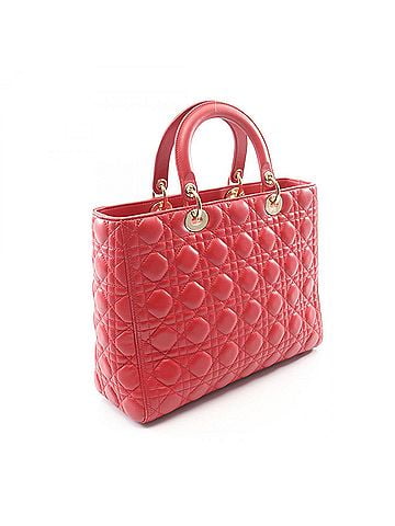 Christian Dior Christian Dior Dior Lady Large Cannage 2-Way Handbag, Leather, Women's, Red (view 2)