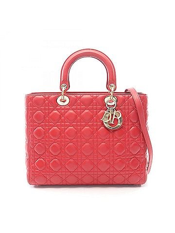 Christian Dior Christian Dior Dior Lady Large Cannage 2-Way Handbag, Leather, Women's, Red (view 1)