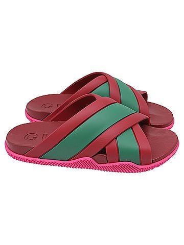 Gucci Gucci Web Criss-Cross Slide Sandals in Multicolor Rubber (view 1)