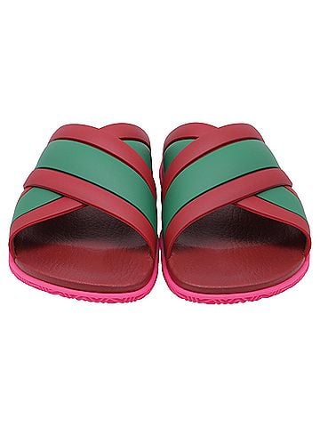 Gucci Gucci Web Criss-Cross Slide Sandals in Multicolor Rubber (view 2)