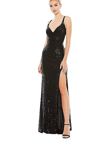 IEENA for Mac Duggal Ieena Mac Duggal Black Fully Sequined Scoop Back Gown 12 Wedding Stretch 26443 Cocktail Dress (view 1)