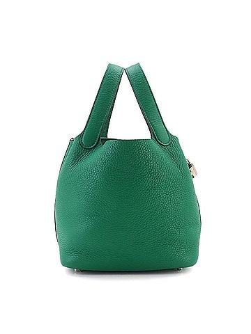 Piko Piko Hermes Picotin Lock PM handbag, made of Taurillon Clemence leather in Vert Vertigo color, with a Y stamp and silver hardware. (view 2)