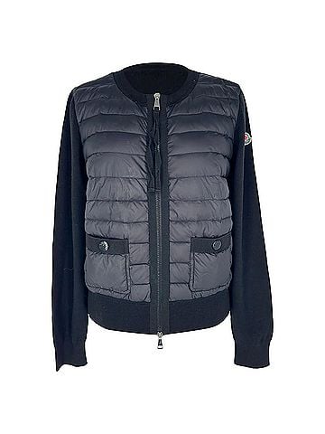 Moncler Moncler Zip-Up Down Knit Cardigan in Black Polyamide (view 1)